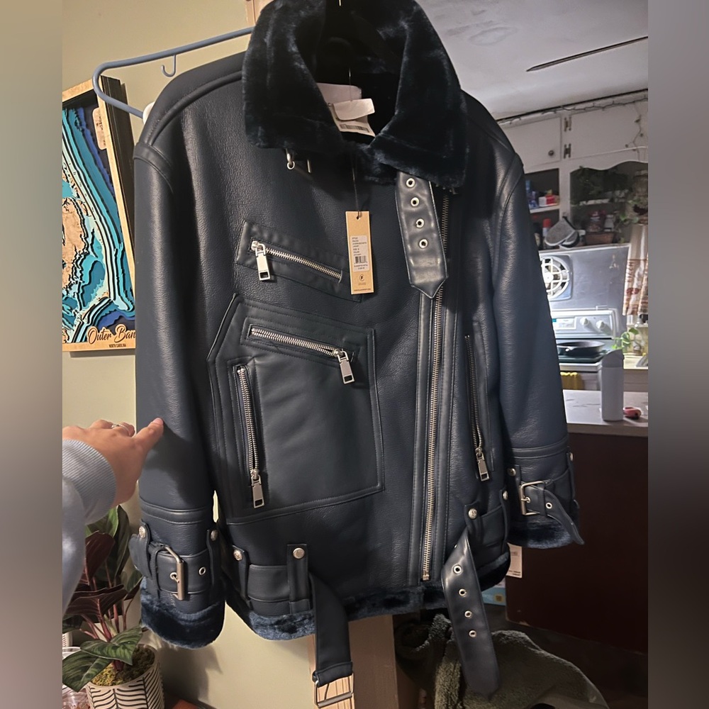 Navy Blue Leather Jacket